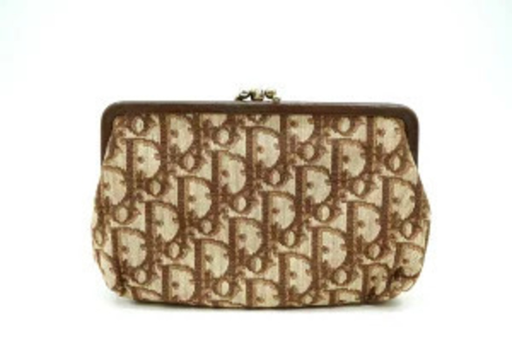 Christian Dior Trotter Multicolor Pouch Coin Purse Wallet Clasp Canvas Brown